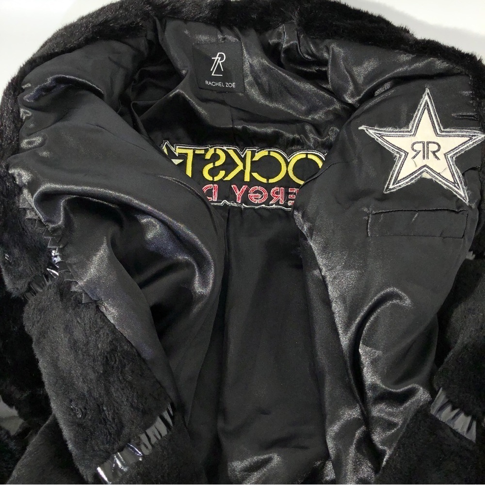 Rachel Zoe Rockstar Black Faux Fur Long Jacket - Picture 4 of 11